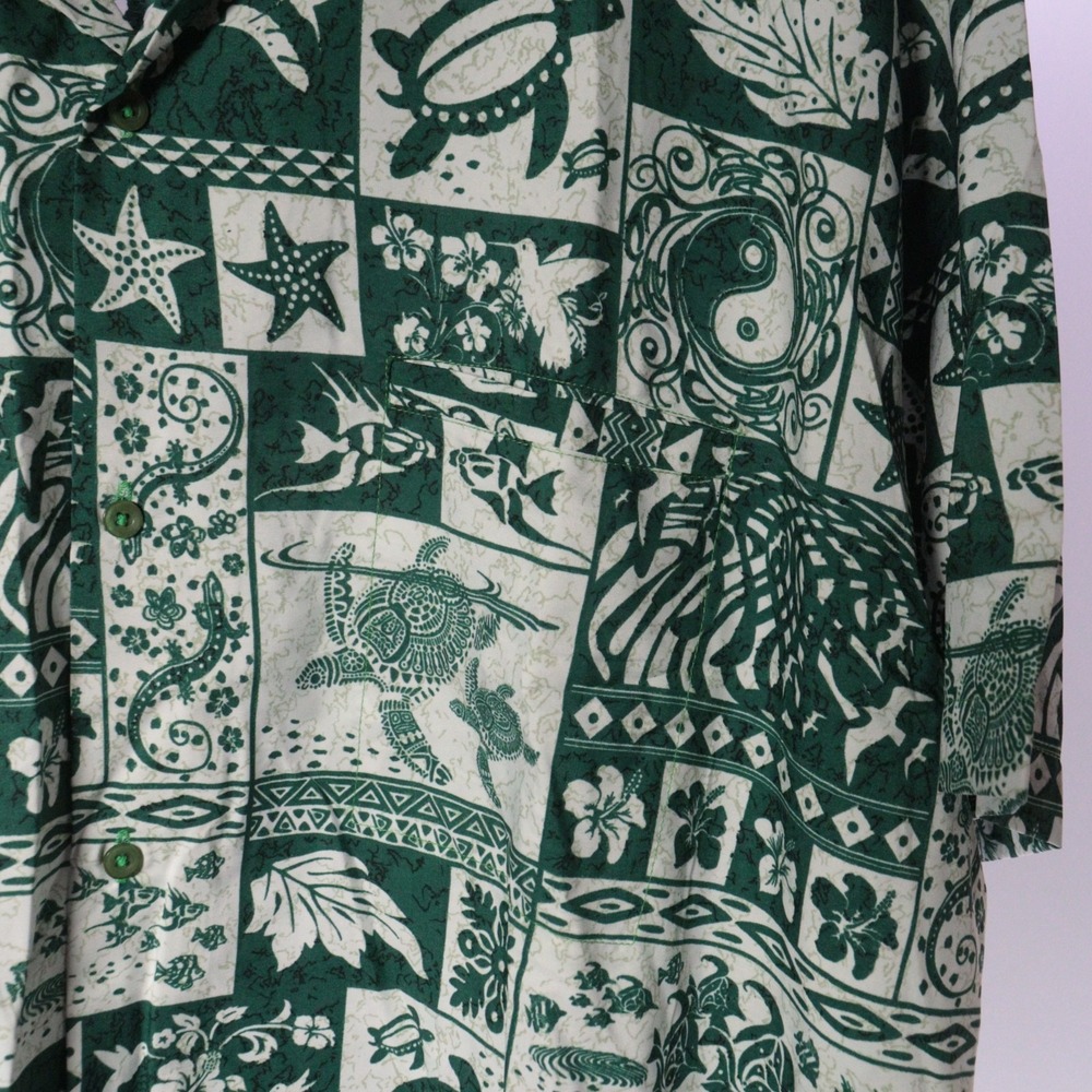 Vintage Hawaiian Shirt Green Turtle Geometric Men 2XL Short Sleeve Button Up - Picture 4 of 8